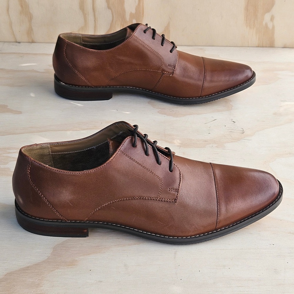 Florsheim Mens 11840 Cognac Leather Cap Toe Derby Dress Shoes Size 11 D